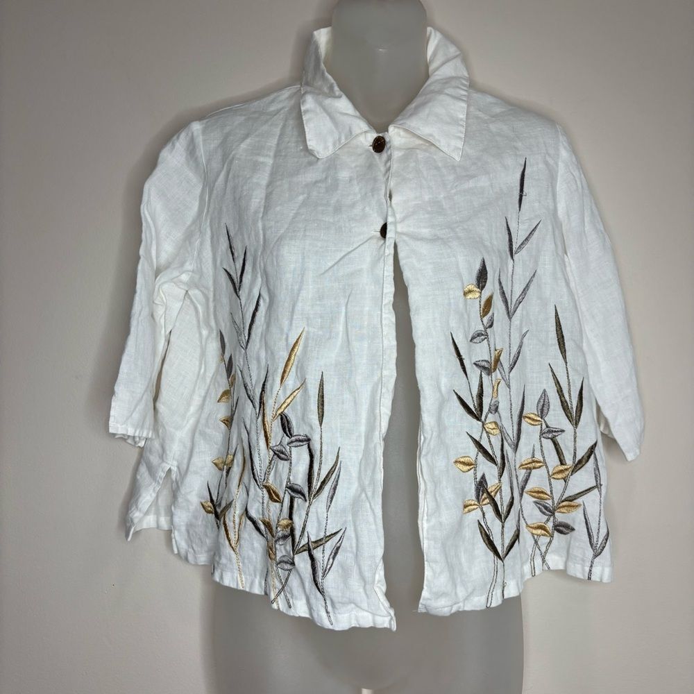 100% pure Linen Boho embroidered tropical white top 4 By Northern Isles